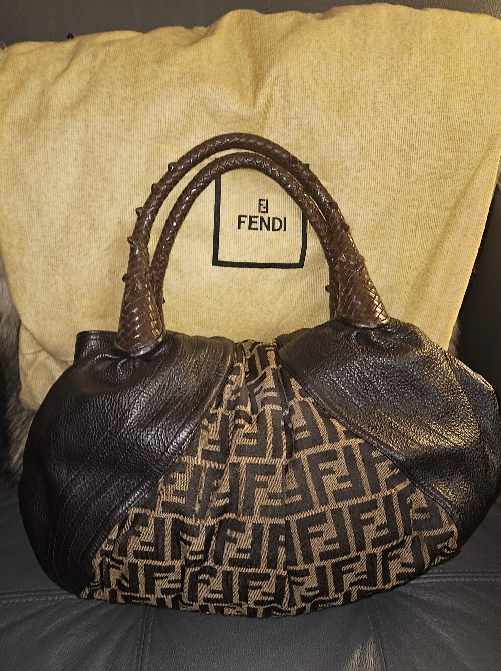 FENDI Nappa Nuvolata Vitello Tortuga Spy Bag - Picture 7 of 16